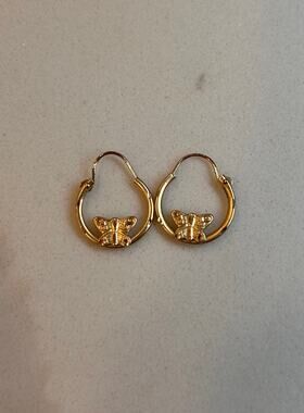 14K Yellow Gold Small Butterfly Hoop Earrings